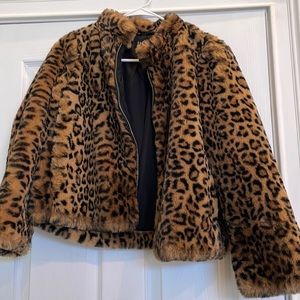 Zara Leopard Print Teddy Jacket - Brown and Black